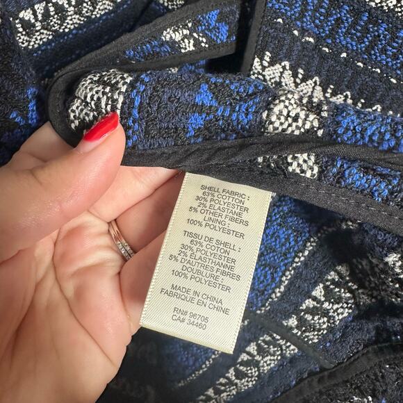 Rebecca Taylor Navy Striped Tweed Fringe-Hem Jacket Size 2 - Picture 9 of 10